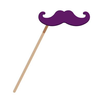 Photo booth props accessory flat icon with fake mustache on stick vector illustration