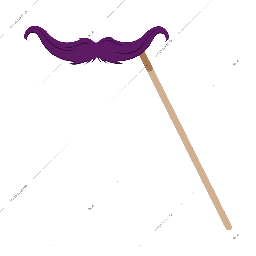 Photo booth accessory flat icon with fake moustache on stick vector illustration