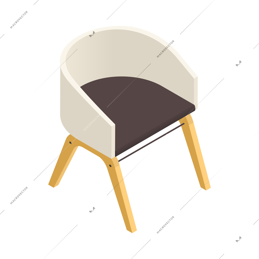 Modern loft interior icon with soft armchair on white background 3d vector illustration