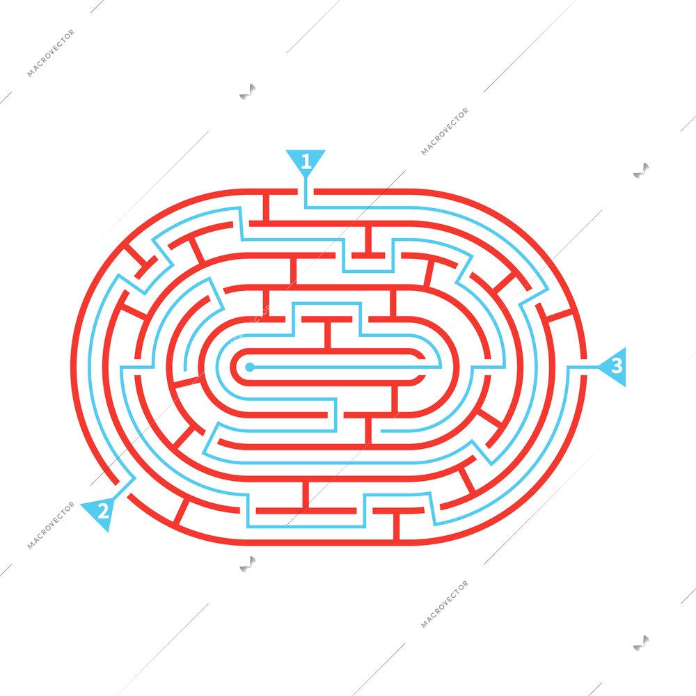 Labyrinth game rebus scheme in oval shape with marked solution path flat vector illustration