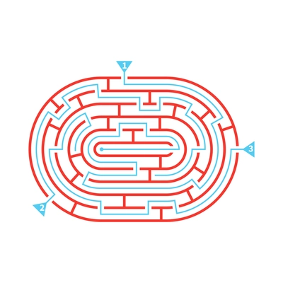 Labyrinth game rebus scheme in oval shape with marked solution path flat vector illustration