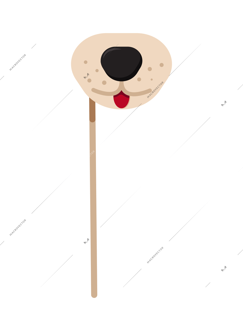 Photo booth props funny accessory with dog nose and mouth on stick flat vector illustration