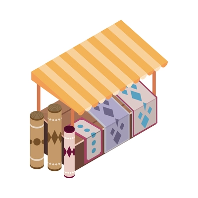 Flea market stall with carpets isometric icon on white background 3d vector illustration