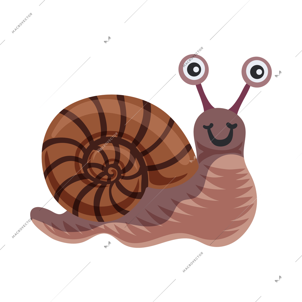 Cartoon icon with funny cute brown snail vector illustration