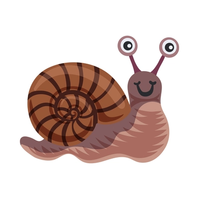 Cartoon icon with funny cute brown snail vector illustration