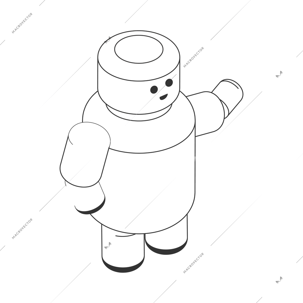 Monochrome isometric icon with cute little robot on white background 3d vector illustration