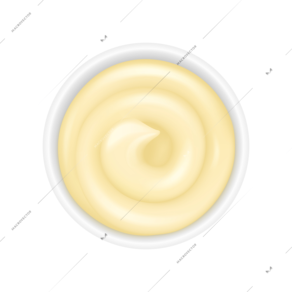 Realistic bowl of mayonnaise top view on white background vector illustration