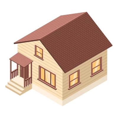 Isometric two storeyed cottage on white background 3d vector illustration