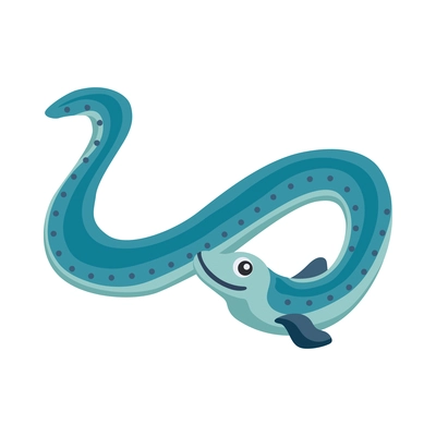 Funny cute color cartoon smiling eel on white background vector illustration