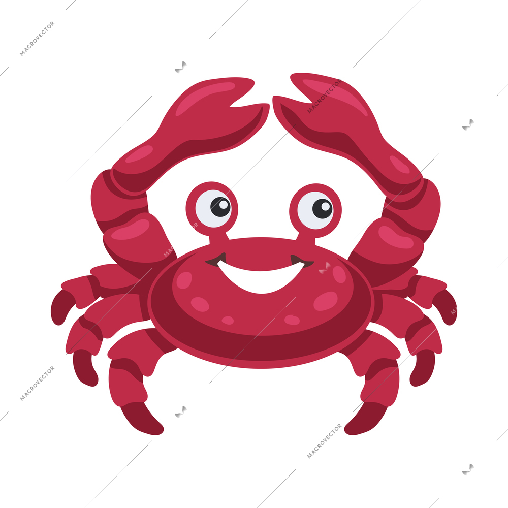 Cartoon color happy crab on white background vector illustration