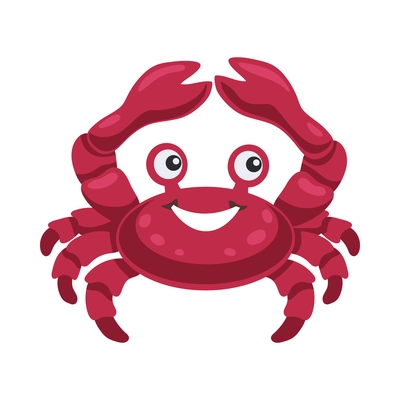 Cartoon color happy crab on white background vector illustration