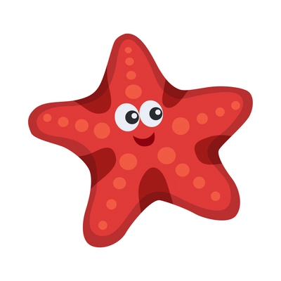 Funny smiling red starfish in cartoon style vector illustration