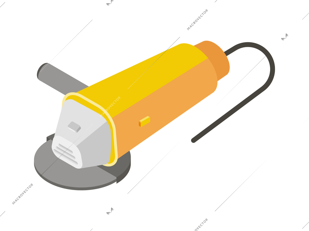 Isometric icon with yellow electric grinding machine and wire 3d vector illustration