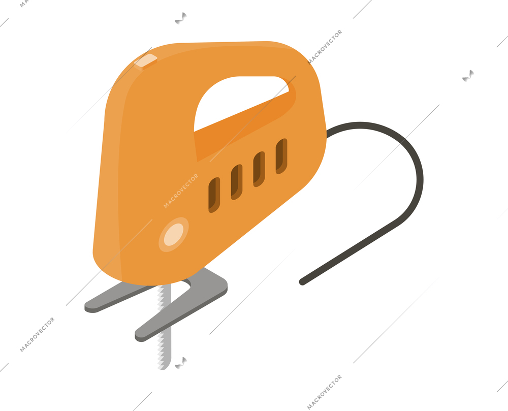 Yellow electric fret saw on white background 3d isometric icon vector illustration