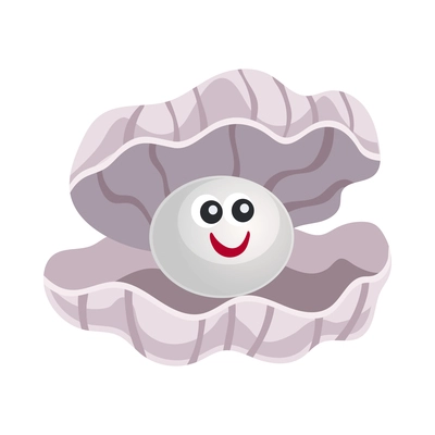 Cartoon seashell with cute pearl inside vector illustration