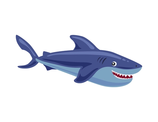 Sea inhabitant cartoon icon with cute shark on blank background vector illustration