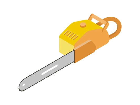 Isometric icon with yellow electric chainsaw on blank background 3d vector illustration