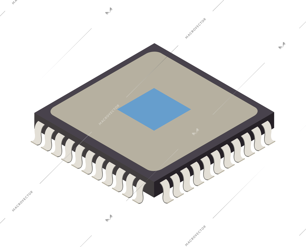 Semiconductor microchip processor isometric element on white background vector illustration