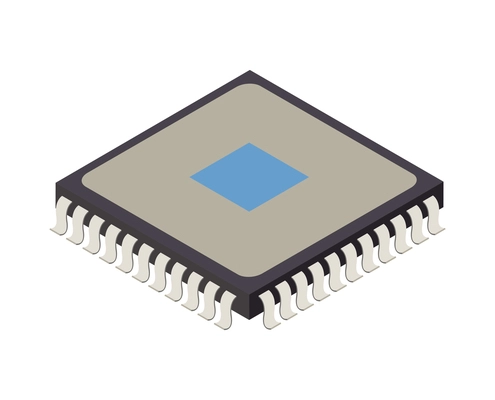 Semiconductor microchip processor isometric element on white background vector illustration