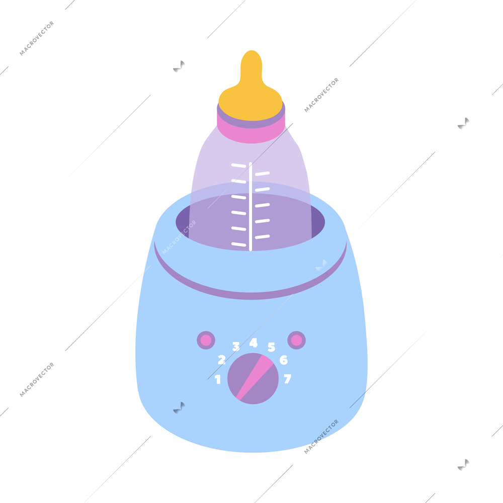 Isometric colored baby bottle warmer icon on white background vector illustration
