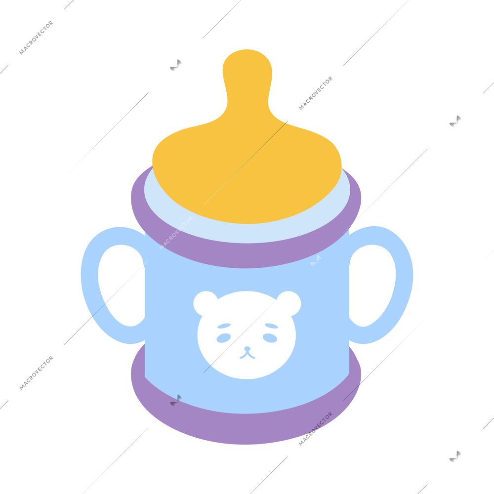 Isometric cute baby cup with two handles on white background vector illustration