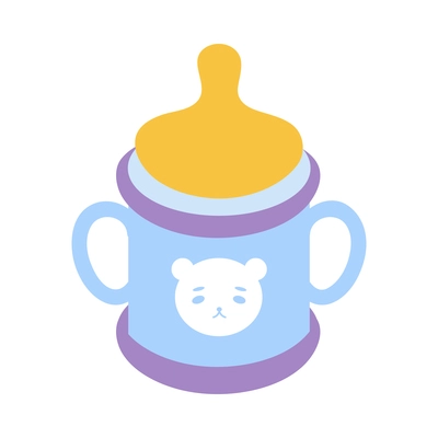 Isometric cute baby cup with two handles on white background vector illustration