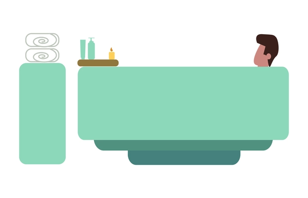 Flat spa salon with man relaxing in bath vector illustration