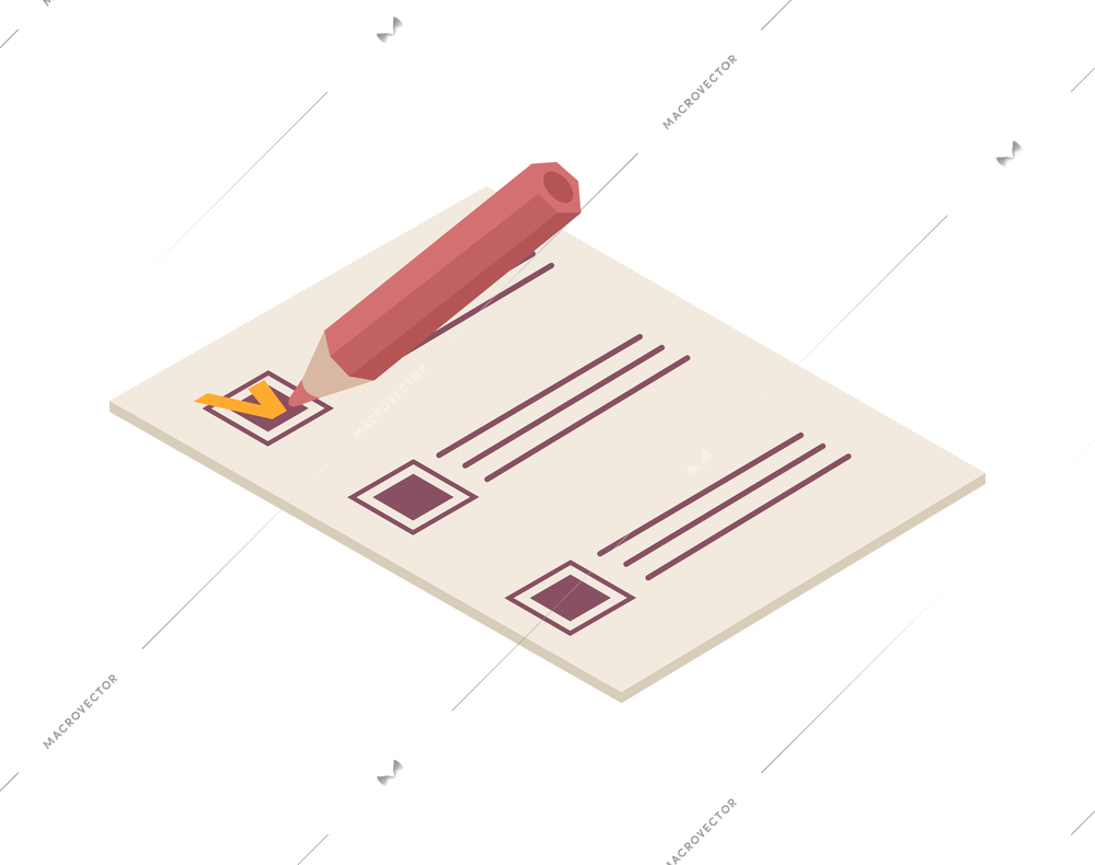 Election isometric icon with candidate choice mark on ballot 3d vector illustration