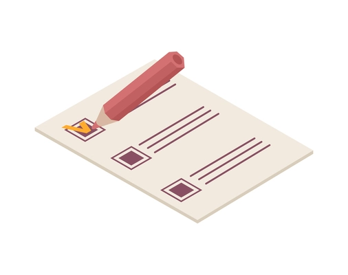 Election isometric icon with candidate choice mark on ballot 3d vector illustration