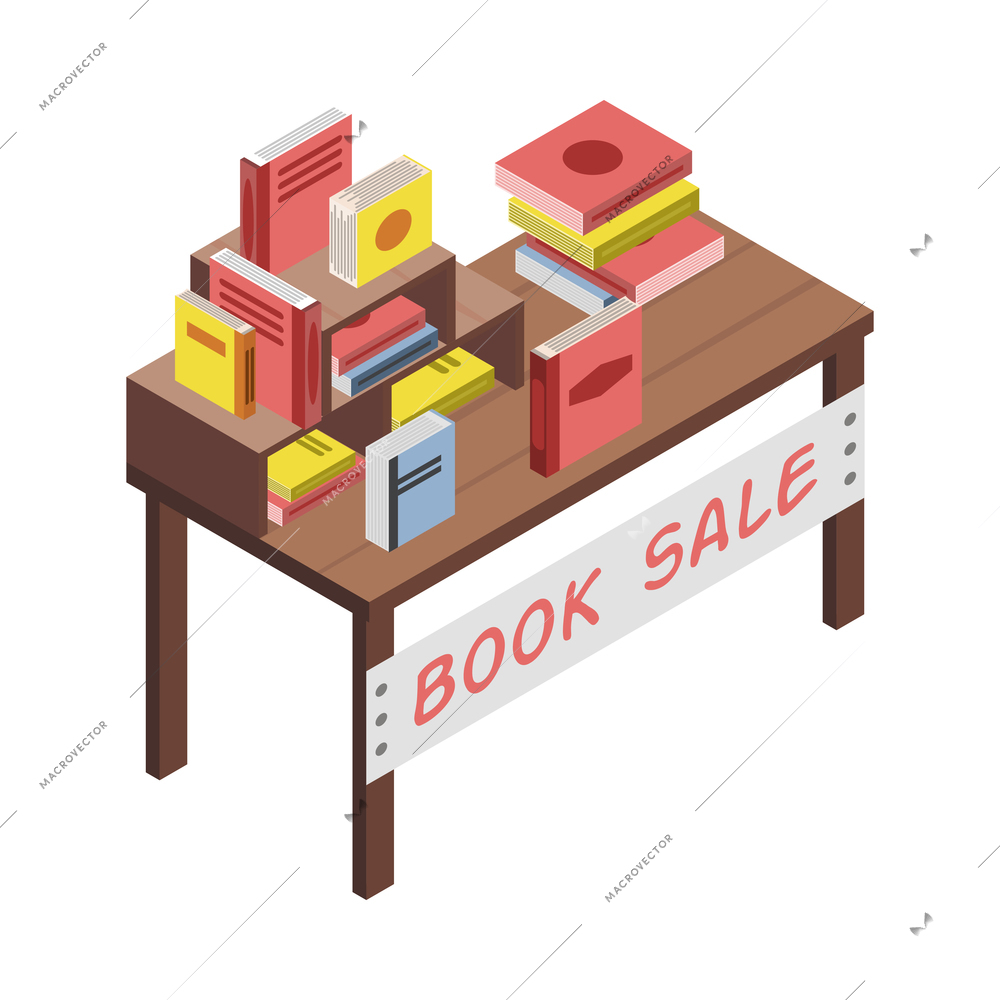 Old books on sale at flea market isometric icon 3d vector illustration