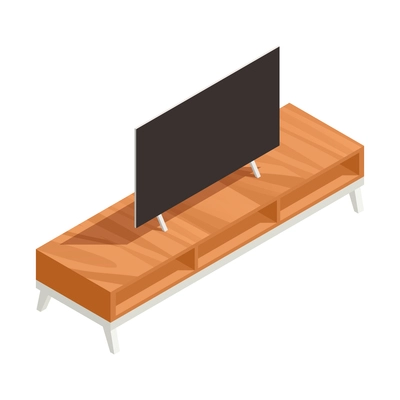 Modern wooden tv cabinet in loft style on white background isometric vector illustration