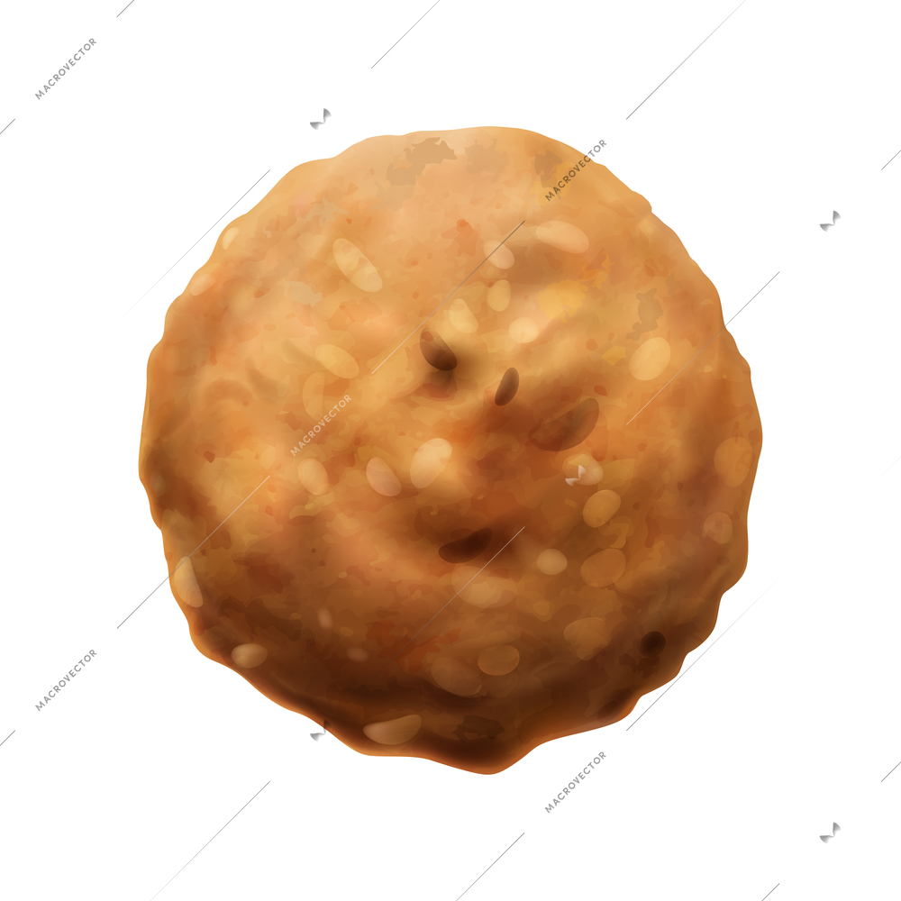 Sweet wheat cookie on white background realistic vector illustration
