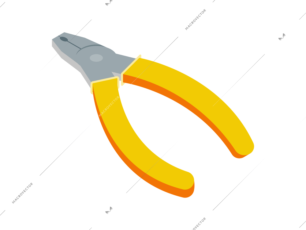 Yellow flat nose pliers isometric icon on white background 3d vector illustration