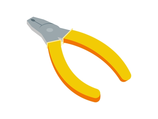 Yellow flat nose pliers isometric icon on white background 3d vector illustration