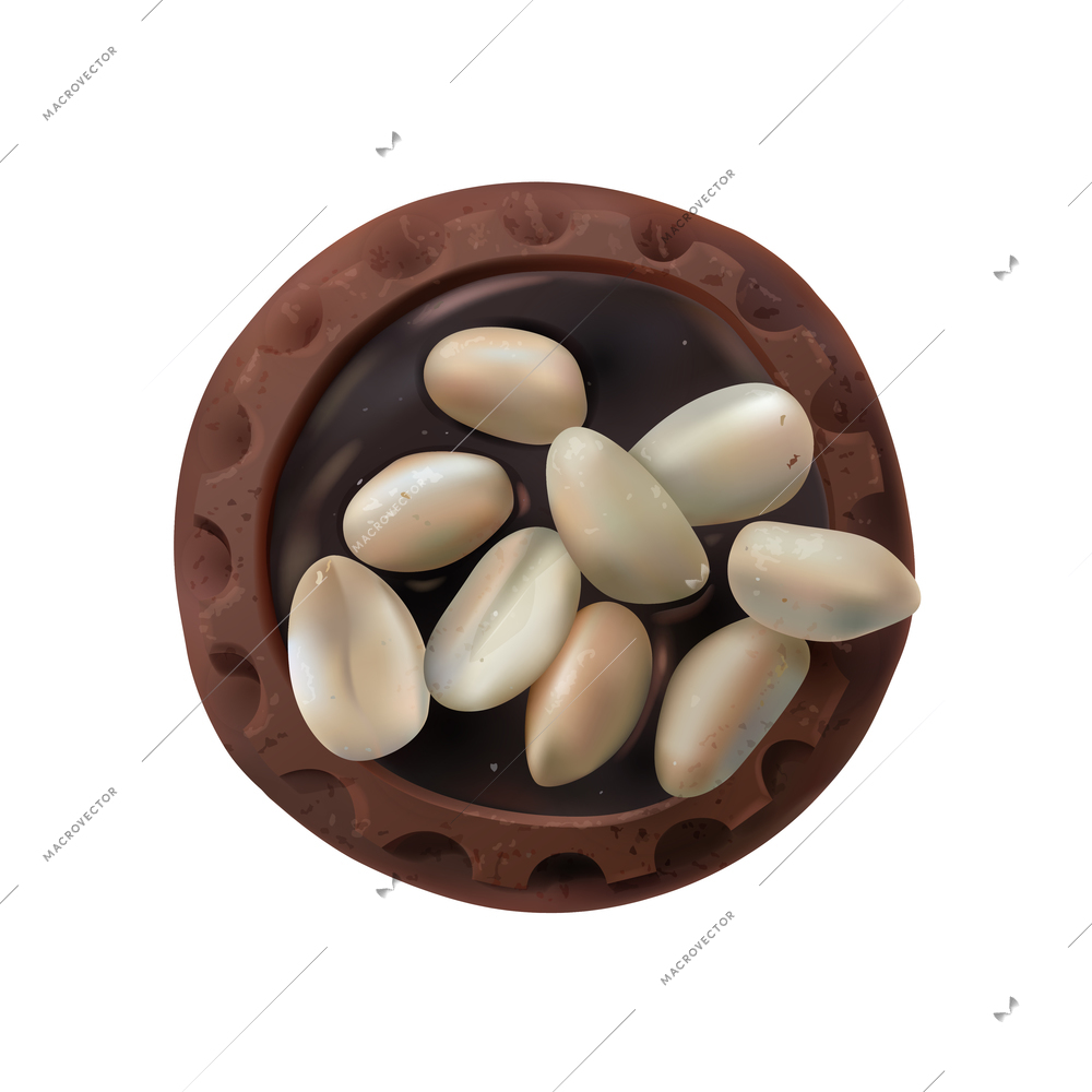 Realistic round chocolate cookie with peanuts vector illustration