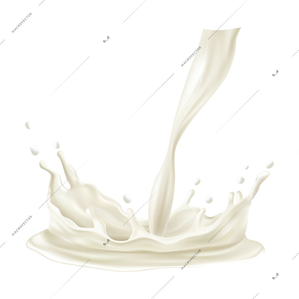 Realistic flow of milk or cream with drops and splashes vector illustration