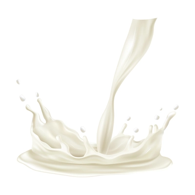 Realistic flow of milk or cream with drops and splashes vector illustration