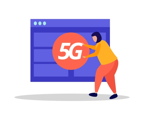 High speed 5g internet icon with flat human character vector illustration