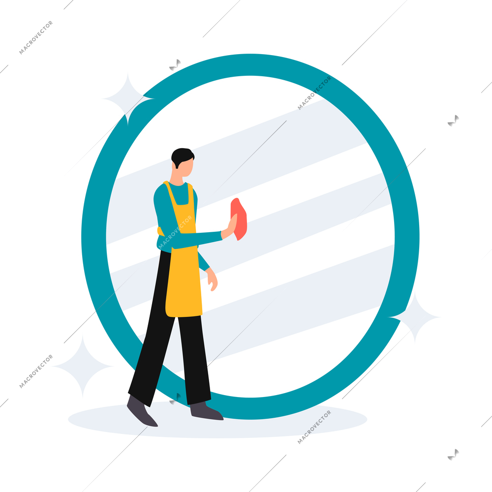 Cleaning service worker washing mirror with cloth flat icon vector illustration