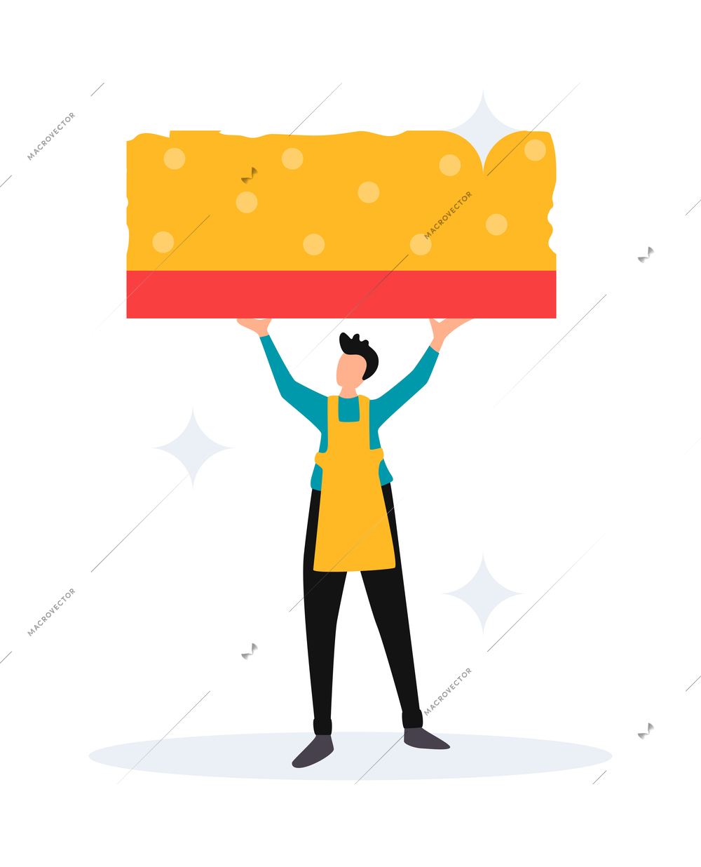 Cleaning service flat icon with cleaner in uniform holding big sponge vector illustration