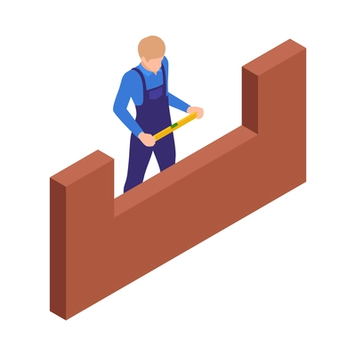 Repairman doing measurements with construction level before pvc window installation isometric icon vector illustration