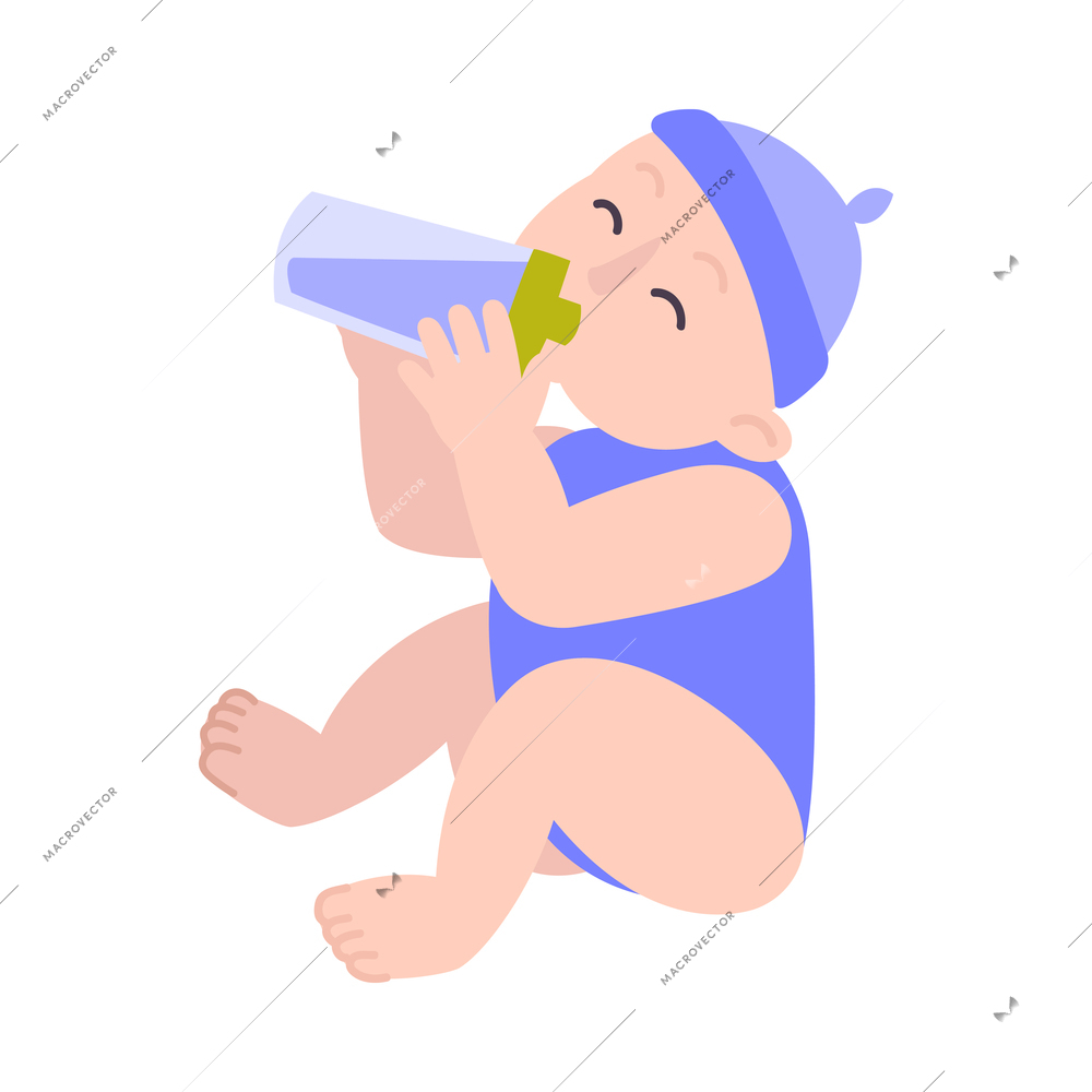 Baby drinking water from bottle flat icon vector illustration