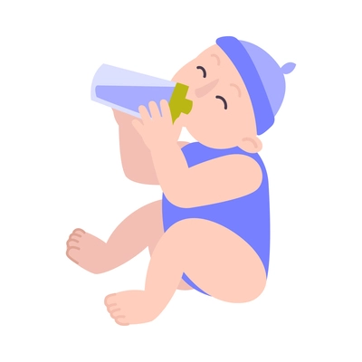 Baby drinking water from bottle flat icon vector illustration