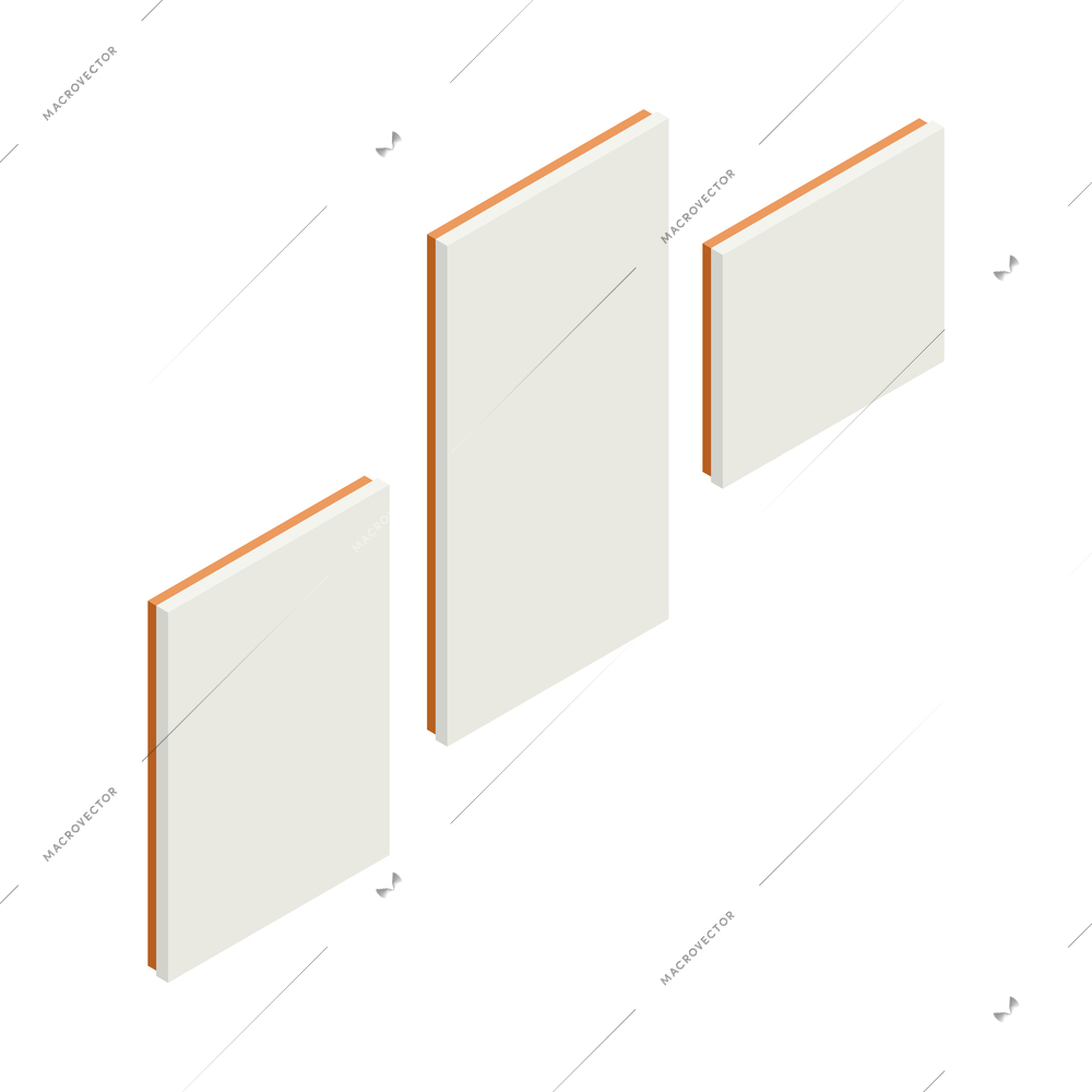 Three blank paintings in frames for modern room interior icon isolated isometric vector illustration
