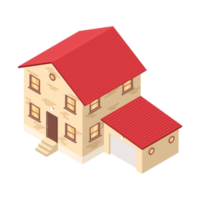 Two storeyed modern private house with garage isometric icon vector illustration