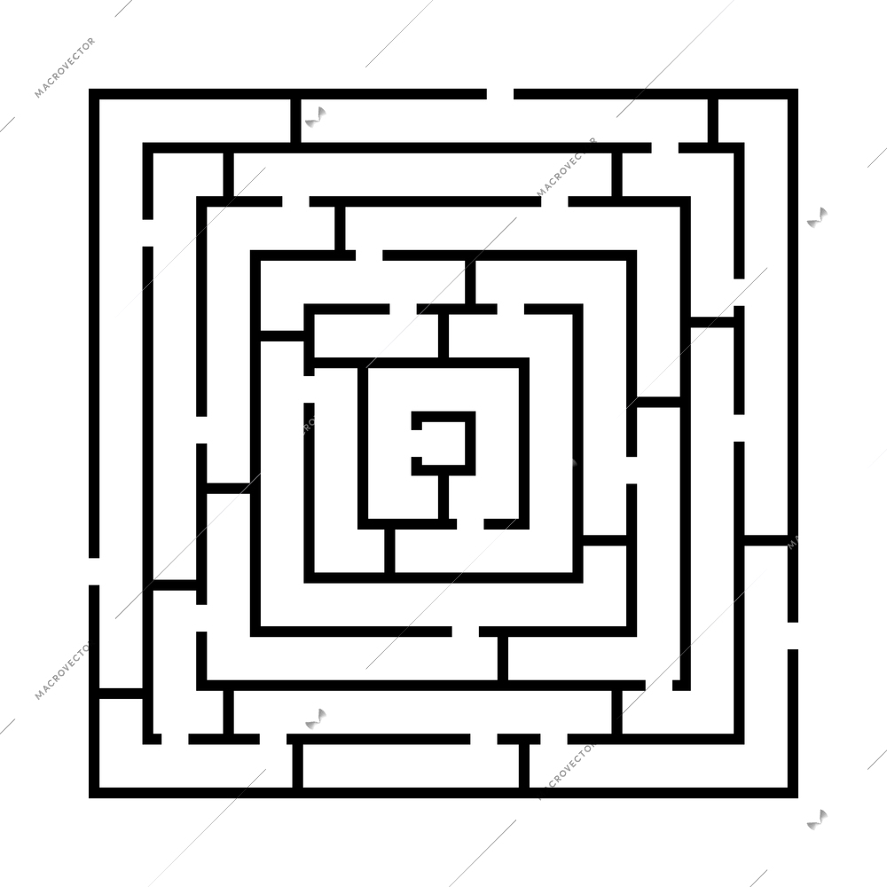 Square maze scheme in black color on white background flat vector illustration