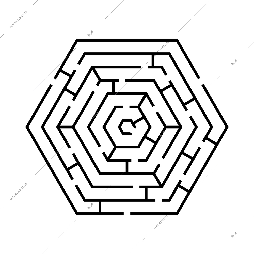 Flat empty labyrinth of hexagon shape on white background vector illustration