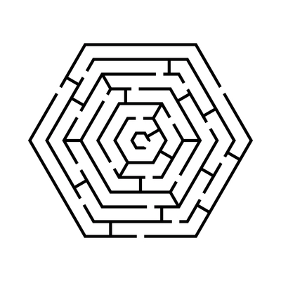 Flat empty labyrinth of hexagon shape on white background vector illustration