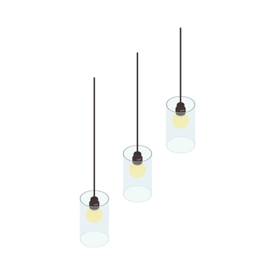 Modern loft style glass chandelier with three light bulbs 3d isometric isolated vector illustration