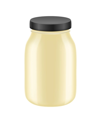 Realistic jar of mayonnaise with black lid on white background vector illustration